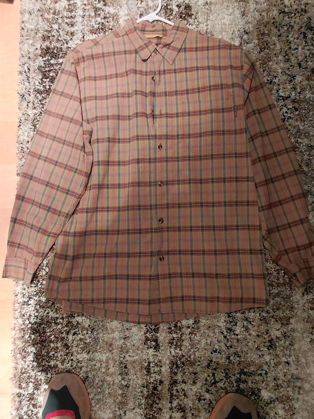 Royal Robbins Tan and Green Plaid Long-Sleeve Button-Down Shirt